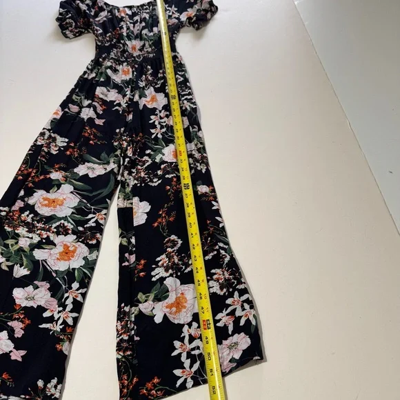 Kindred Anthropologie Womens Jumpsuit Size S Black Floral Wide Leg Casual Travel - Picture 5 of 13